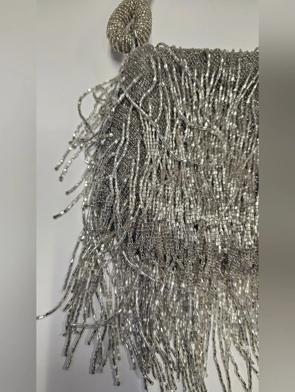 Silver Beaded Fringe Shag Evening Bag - Picture 7 of 16